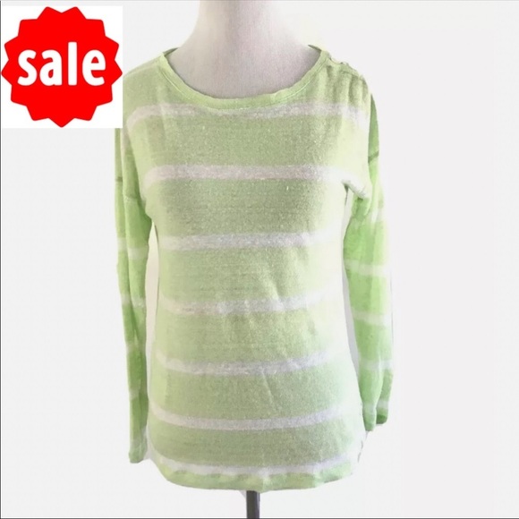 Lauren Ralph | Womens Size XS Crewneck Pullover Sweater Striped 100% Linen Green - Picture 1 of 10